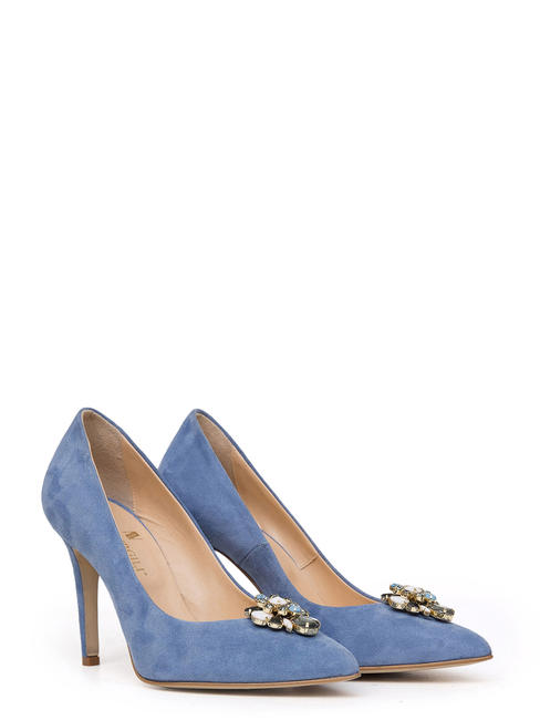 ANNA VIRGILI CATIA1988 Dekolleté aus Veloursleder mit Schmuckapplikation Hellblau - Damenschuhe