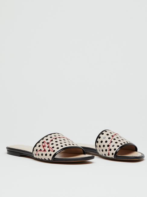 MANILA GRACE Ciabatta mini pois flat in Haut  schwarz / elfenbein - Damenschuhe