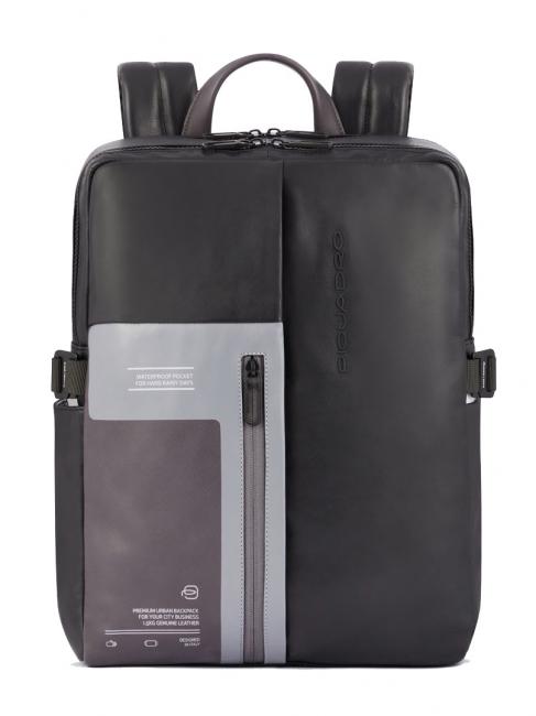 PIQUADRO QUENTIN 15-Zoll-Laptop-Rucksack aus Leder mit Diebstahlsicherungskabel Schwarz - PC-Rucksäcke