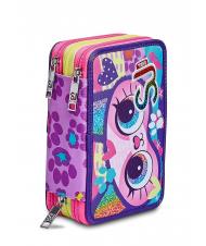 SJGANG ANIMALI FANTASY SJ GIRL Etui mit 3 Rei&szlig;verschl&uuml;ssen, komplett mit Stiften und Schulmaterial SCHWARZ GESTREIFTER WALD - Etuis und Zubeh&ouml;r - 1