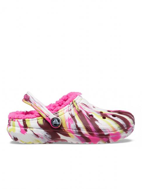 CROCS CLASSIC LINED MARBLED CLOG KIDS Gepolsterter Sabot elektrisches Pink / Multi - Kinderschuhe