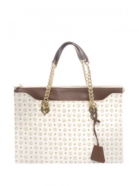 POLLINI Heritage Classic Handshopper, mit Schulterriemen elfenbein / braun - Damentaschen