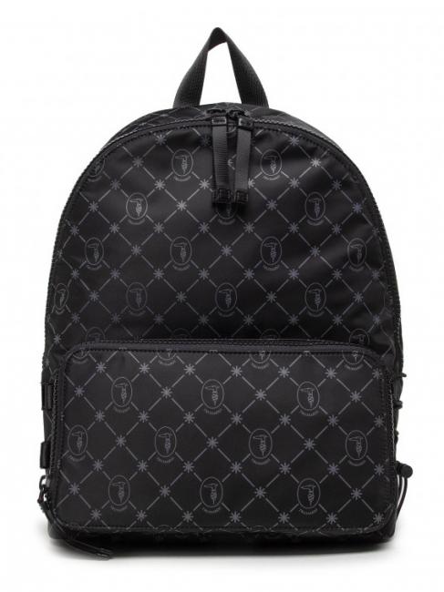 TRUSSARDI SMART MONOGRAM PRINT Nylon-Rucksack, 15,6-Zoll-PC-Halterung Schwarzes/dunkelgraues Monogramm - PC-Rucksäcke