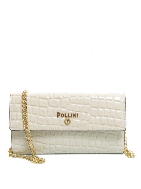POLLINI COCCO LUX Clutch mit Schulterriemen aus Metall Elfenbein - Brieftaschen Damen