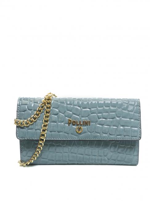 POLLINI COCCO LUX Clutch mit Schulterriemen aus Metall Hellblau - Brieftaschen Damen