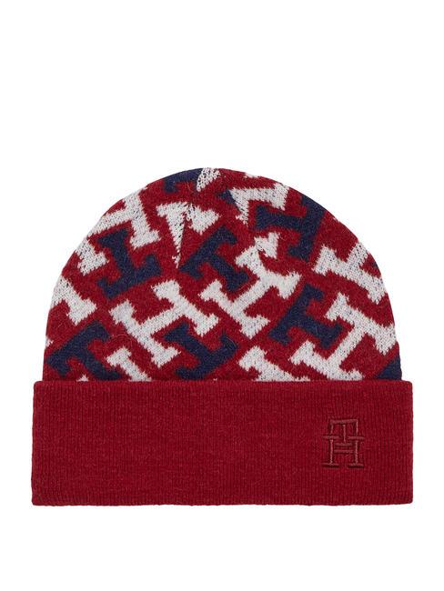 TOMMY HILFIGER ICONIC MONOGRAM Beanie mit Logo und Umschlag Rouge - Mützen/Hüte