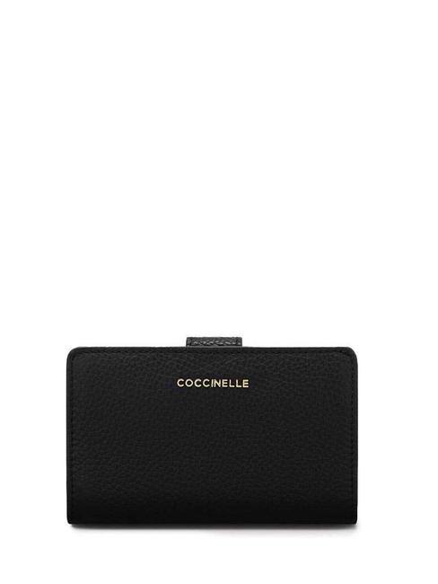 COCCINELLE METALLIC SOFT Mittelgroße Geldbörse aus Leder Schwarz - Beauty-Case