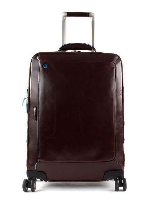 PIQUADRO BLUE SQUARE Handgepäck-Trolley aus Leder, 15,6-Zoll-PC-Halterung MAHAGONI - Handgepäck