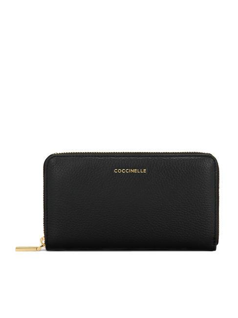 COCCINELLE METALLIC SOFT Geldbörse aus strukturiertem Leder mit Reißverschluss Schwarz - Brieftaschen Damen