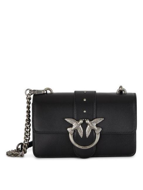 PINKO MINI LOVE BAG Umhängetasche aus Kalbsleder schwarz-altsilber - Damentaschen