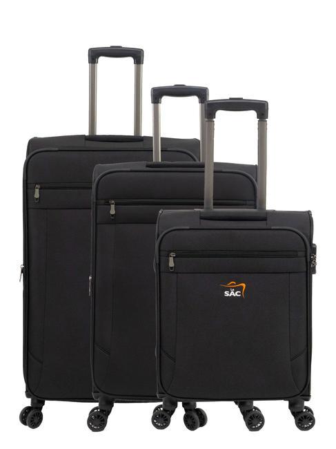LESAC LIGHT FLY Set mit 3 Trolleys: Kabine, mittel und groß, erweiterbar Schwarz - Trolleyset