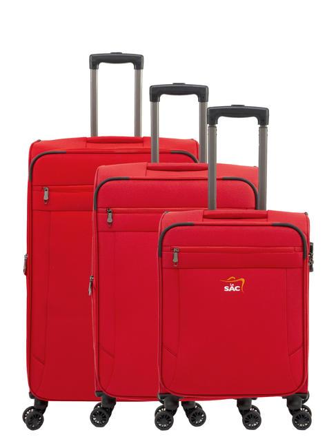 LESAC LIGHT FLY Set mit 3 Trolleys: Kabine, mittel und groß, erweiterbar Rot - Trolleyset