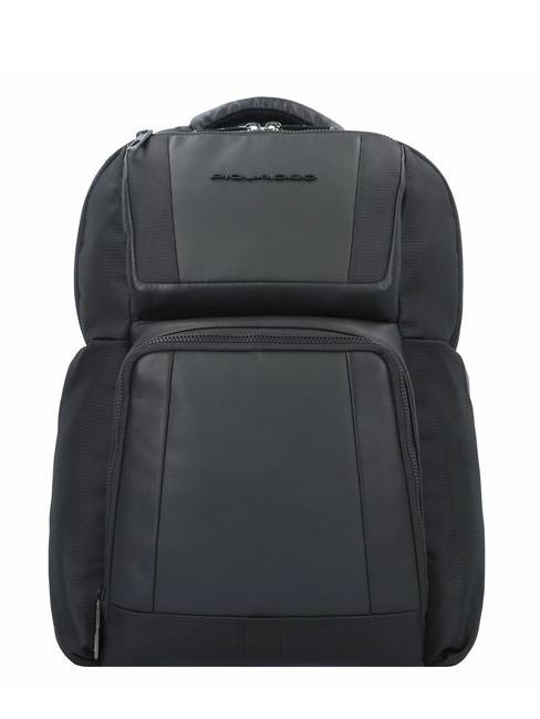 PIQUADRO WALLABY Rucksack aus Leder und Stoff, 14-Zoll-PC-Halter Schwarz - PC-Rucksäcke
