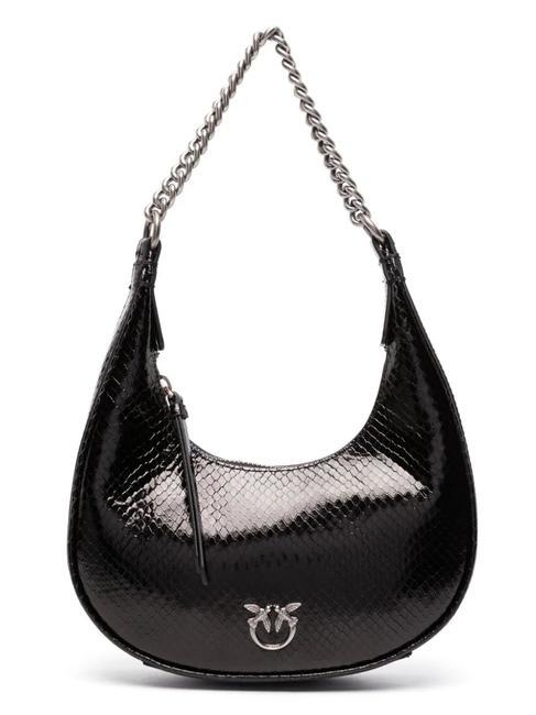PINKO BRIOCHE Mini-Hobo aus laminiertem Leder schwarz-altsilber - Damentaschen
