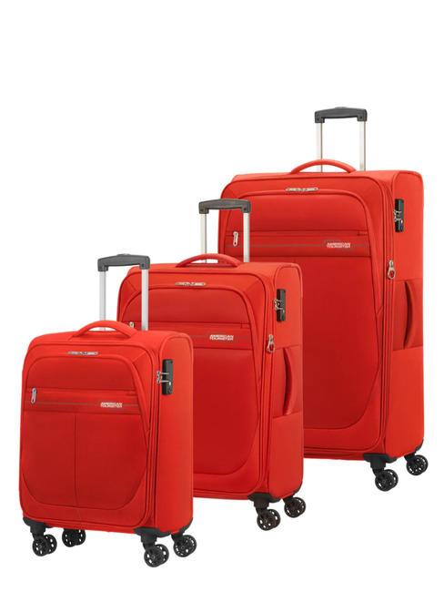 AMERICAN TOURISTER DEEP DIVE Set mit 3 Trolleys: Kabine, mittel und groß, erweiterbar rot / grau - Trolleyset