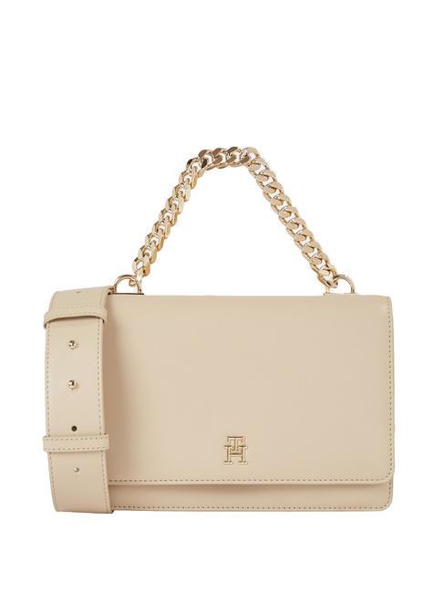 TOMMY HILFIGER TH REFINED MED Mittelgroße Tasche mit Kettengriff weißer Lehm - Damentaschen