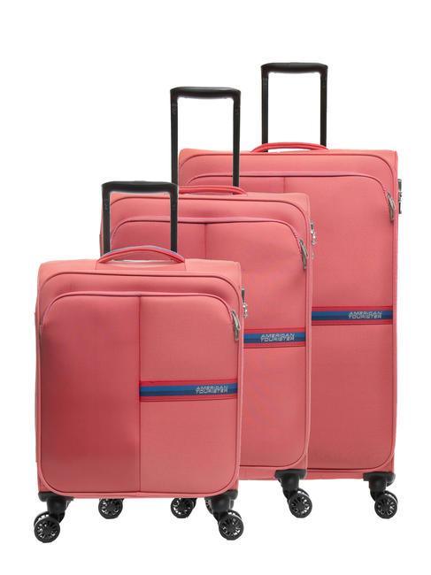 AMERICAN TOURISTER BRIGHT LIFE Set mit 3 Trolleys: Kabine, mittel, groß sonnengeküsste Koralle - Trolleyset