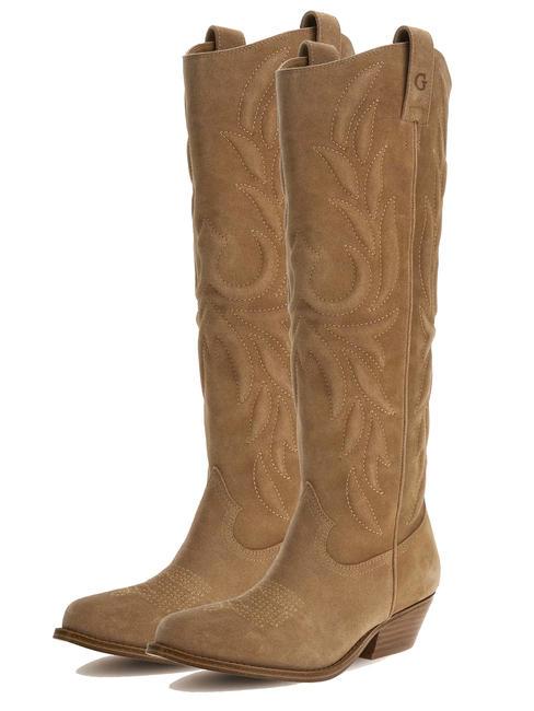 GUESS GINNIFER Texanische Stiefel aus Wildleder Taupe - Damenschuhe