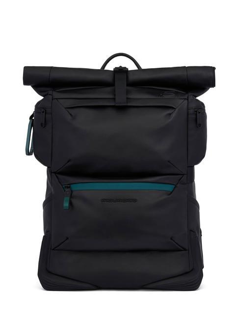 PIQUADRO CORNER 2.0 SPECIALE  15,6-Zoll-Laptop-Rucksack aus Leder mit Regenhülle Schwarz - PC-Rucksäcke