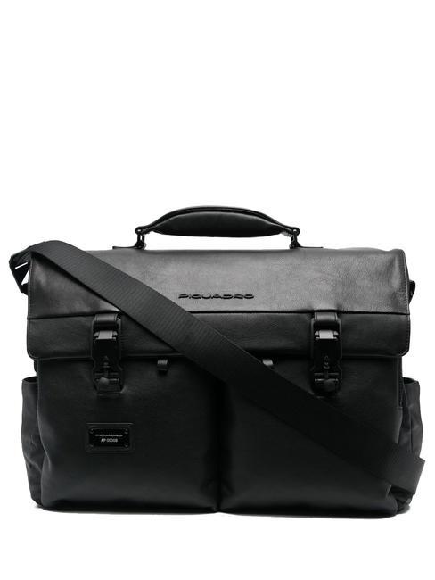PIQUADRO HARPER 15,6-Zoll-Laptop-Aktentasche aus Leder Schwarz - Arbeitstaschen
