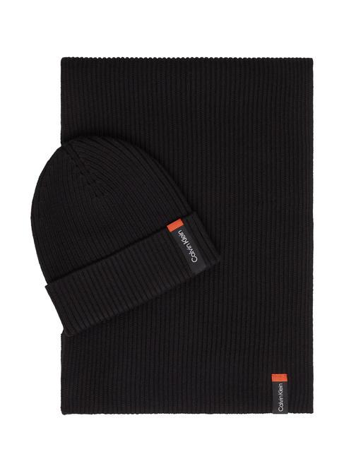 CALVIN KLEIN CLASSIC COTTON RIB GITFBOX Gerippte Mütze und Schal ckschwarz - Schals