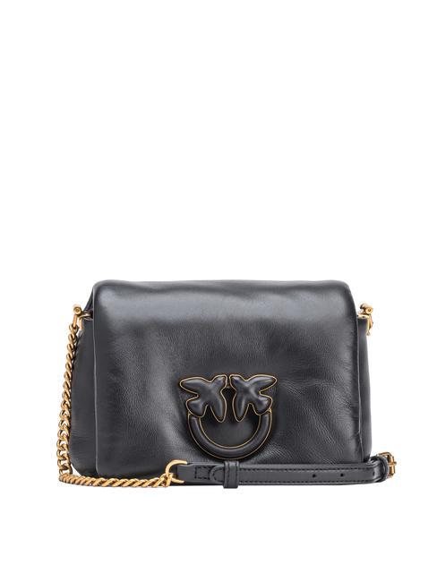 PINKO LOVE CLICK PUFF Mini-Schultertasche aus Leder schwarze Limousinenblockfarbe - Damentaschen
