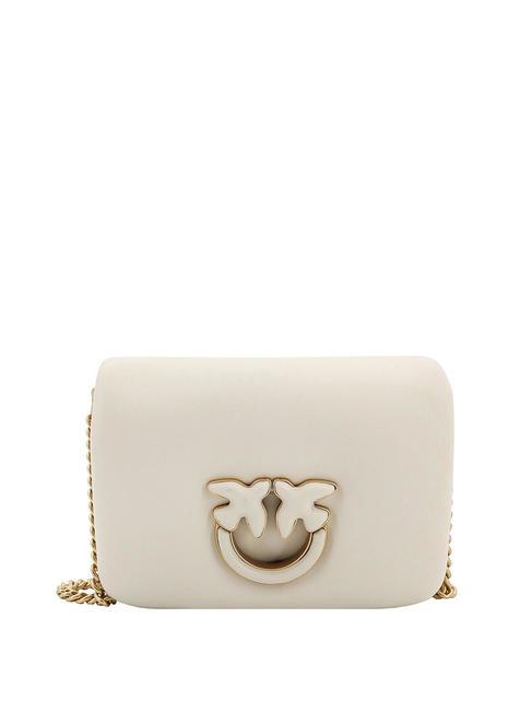 PINKO LOVE CLICK PUFF Mini-Schultertasche aus Leder Weiß + Weißblockfarbe - Damentaschen
