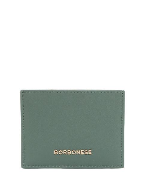 BORBONESE LETTERING Flacher Kartenhalter aus Leder Salbeigrün - Brieftaschen Damen