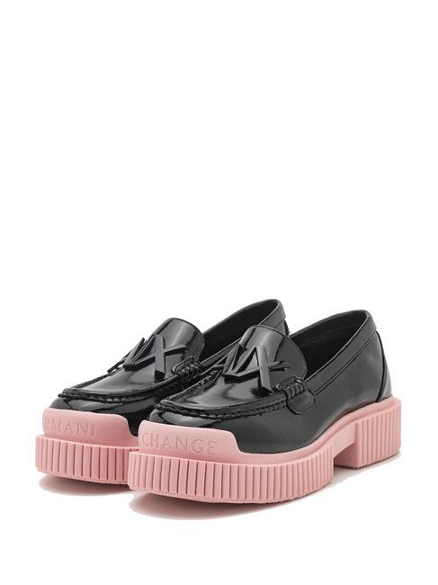 ARMANI EXCHANGE METALLIC LOGO Lackmokassins schwarz + rosa - Damenschuhe