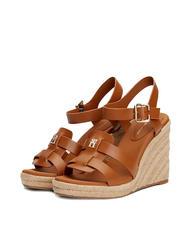 TOMMY HILFIGER TH Hohe Espadrilles-Keilsandalen aus Leder Cognacbraun - Damenschuhe - 1