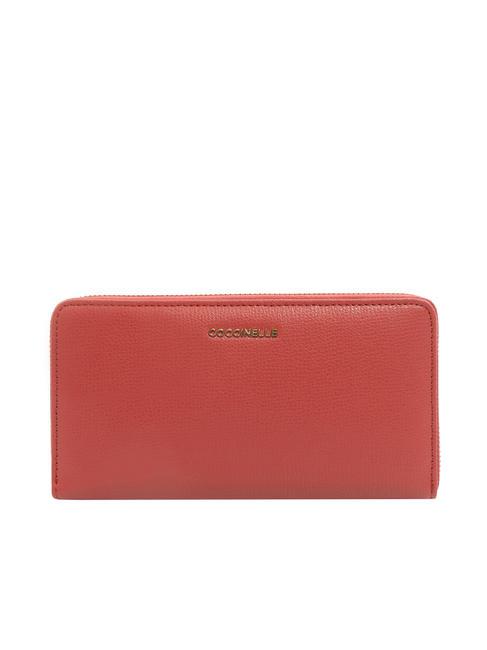 COCCINELLE METALLIC TEXTURED Große Lederbrieftasche mit umlaufendem Reißverschluss Preiselbeeren - Brieftaschen Damen