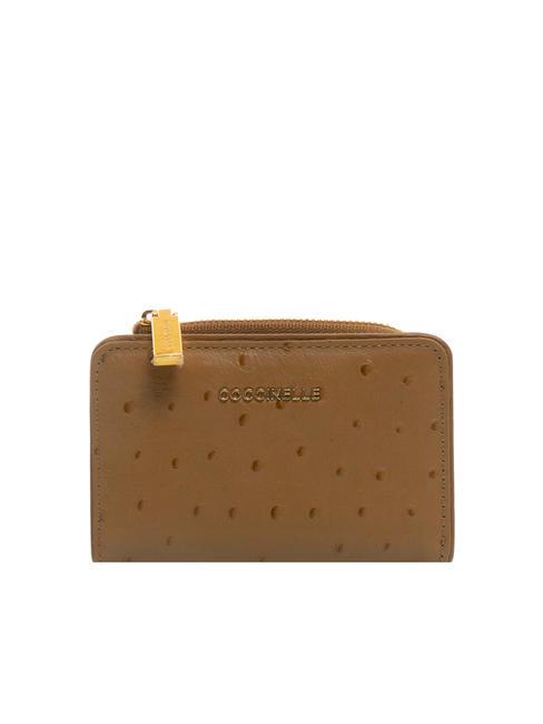 COCCINELLE METALLIC OSTRICH Bedrucktes Kartenetui aus Leder Haselnuss - Brieftaschen Damen