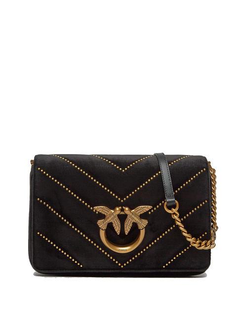 PINKO LOVE CLICK CLASSIC Umhängetasche aus Samt mit Nieten schwarz-antikgold - Damentaschen