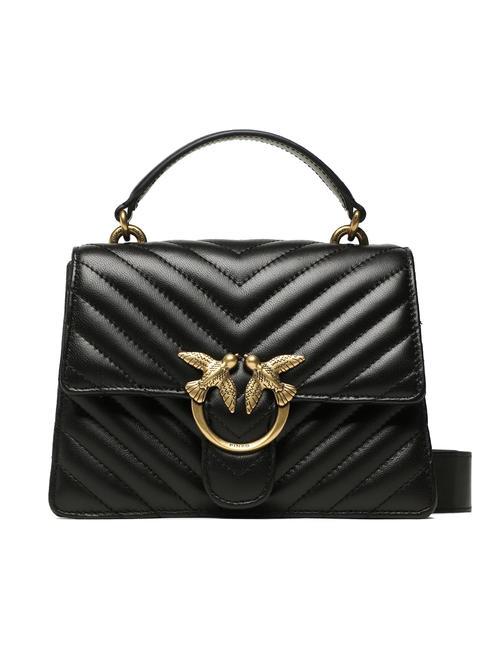 PINKO LOVE ONE Chevron-Umhängetasche aus Leder schwarz-antikgold - Damentaschen