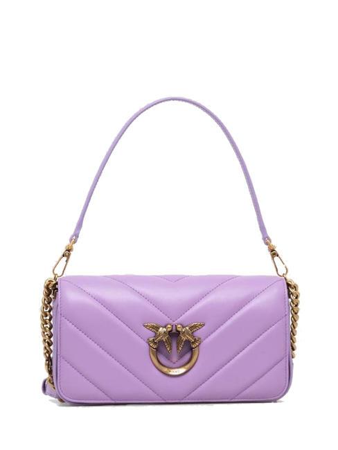 PINKO LOVE CLICK Mini-Baguette-Tasche aus Leder Lila-antikgoldene Tulpe - Damentaschen