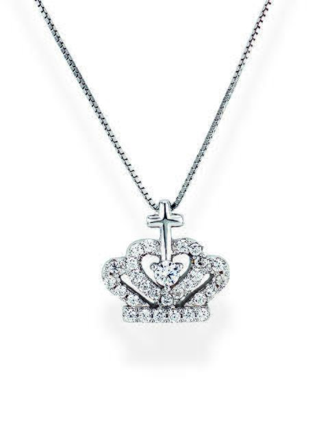 AMEN DIAMONDS Silberne Halskette mit Krone und Zirkonen Rhodium - Halsketten