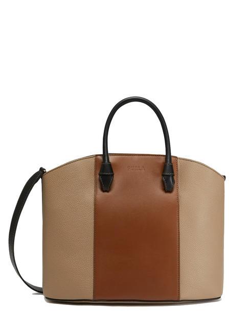 FURLA MIASTELLA Ledertasche mit Schultergurt greige+cognac h+schwarz - Damentaschen