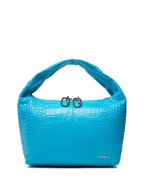 FURLA GINGER Kleine Handtasche aus Kokosleder cyan - Damentaschen