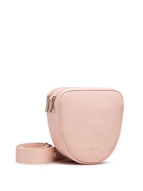 FURLA REAL Tasche aus gehämmertem Leder mit Doppelreißverschluss Zuckerrose - Damentaschen