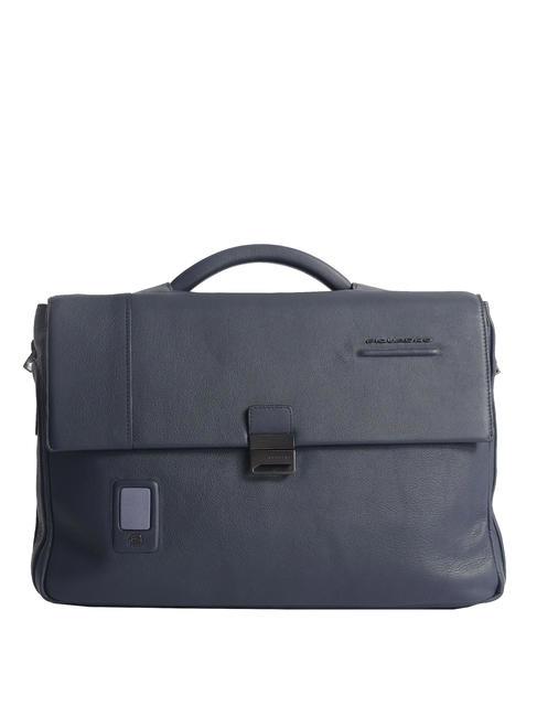 PIQUADRO AKRON  Erweiterbare Aktentasche aus Leder, 15,6-Zoll-PC-Halterung Blau - Arbeitstaschen