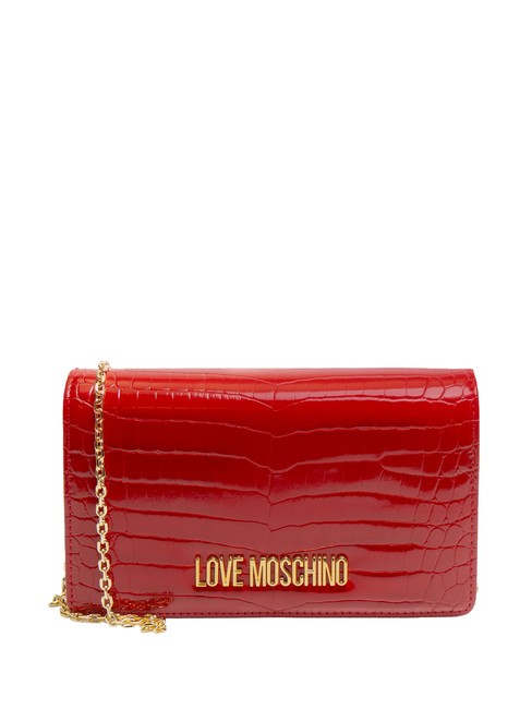 LOVE MOSCHINO SHINY CROCO Clutch mit Schulterriemen aus Metall ROT - Damentaschen