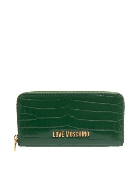 LOVE MOSCHINO SHINY CROCO Große Geldbörse mit umlaufendem Reißverschluss Grün - Brieftaschen Damen