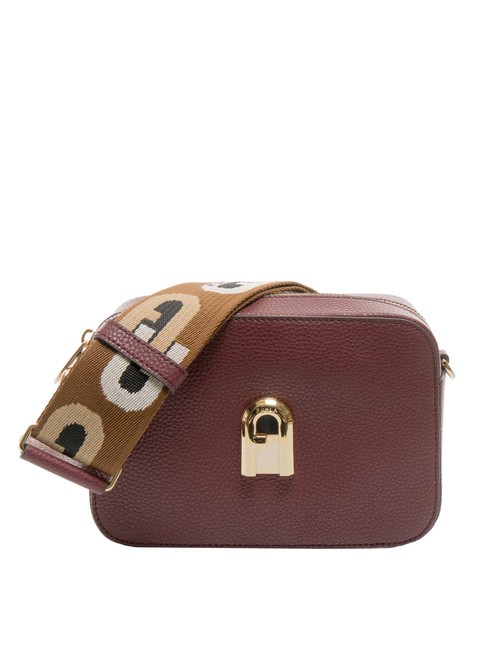 FURLA GARDENIA Kameratasche aus Leder mit Keria-Print Johannisbeere G+Toni Cognac - Damentaschen