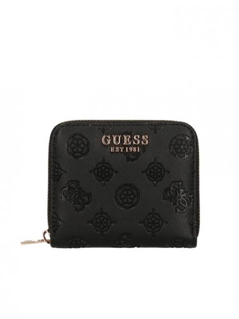 GUESS GERTY Kleine Geldbörse mit Pfingstrosen-Logo SCHWARZ - Brieftaschen Damen