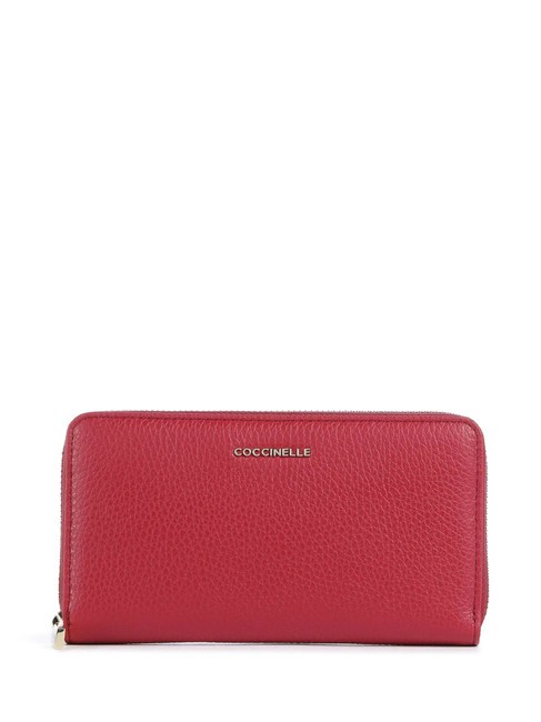 COCCINELLE METALLIC SOFT Geldbörse aus strukturiertem Leder mit Reißverschluss Sangria - Brieftaschen Damen