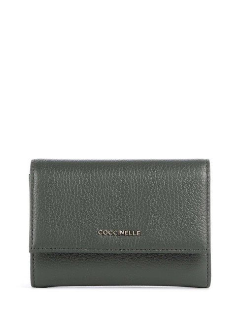 COCCINELLE METALLIC SOFT Bifold-Brieftasche aus gehämmertem Leder Algen - Brieftaschen Damen