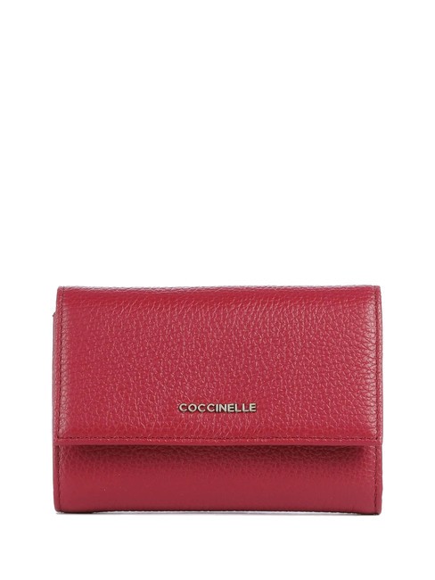 COCCINELLE METALLIC SOFT Bifold-Brieftasche aus gehämmertem Leder Sangria - Brieftaschen Damen