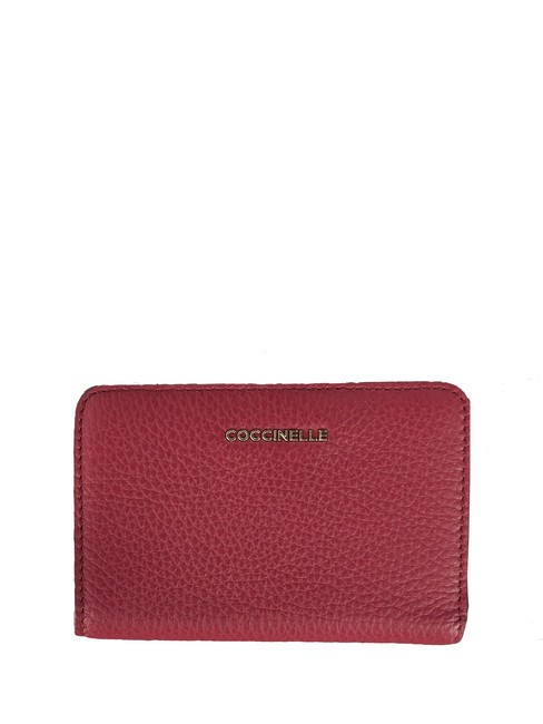COCCINELLE METALLIC SOFT Kleine Geldbörse aus Leder Sangria - Brieftaschen Damen