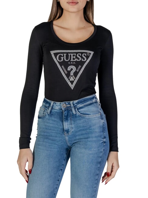 GUESS SHINY TRIANGLE  Langärmeliges T-Shirt jetbla - T-Shirts und Tops für Damen
