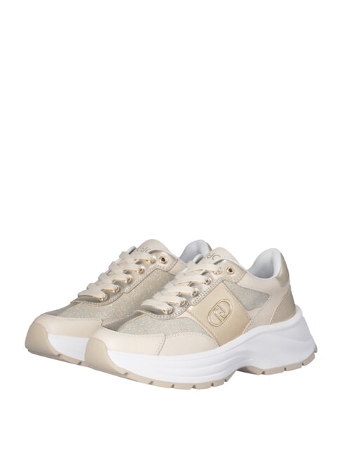 LIUJO EVA 02 Sneakers aus Leder und Lurex Elfenbein/Hellgold - Damenschuhe